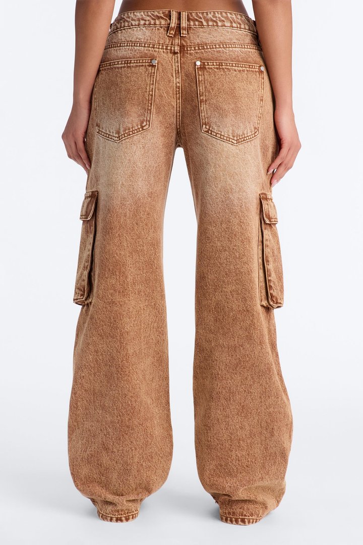 Addison Non Stretch Cargo Jeans - Brown