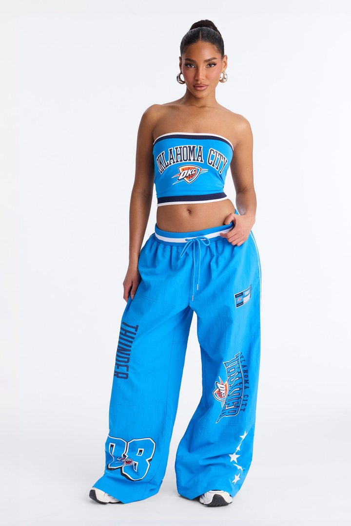 NBA OKC Thunder Patchwork Cargo Wide Leg Pant - Blue