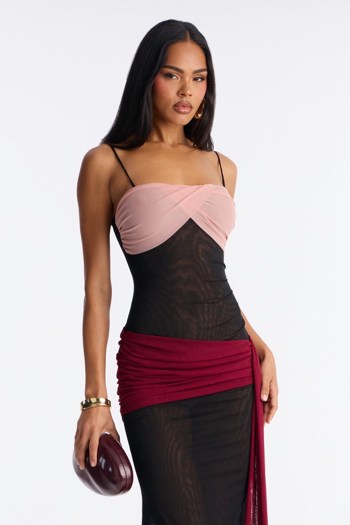 Allured By You Mesh Colorblock Maxi Dress - Black/combo