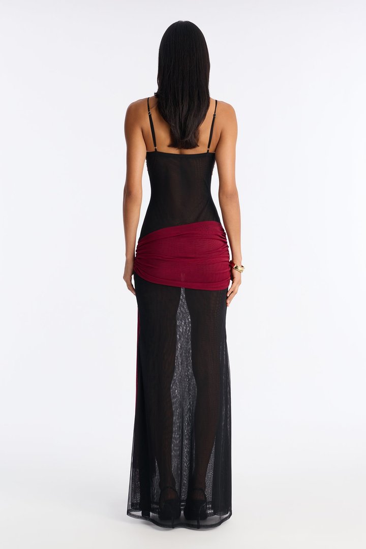 Allured By You Mesh Colorblock Maxi Dress - Black/combo
