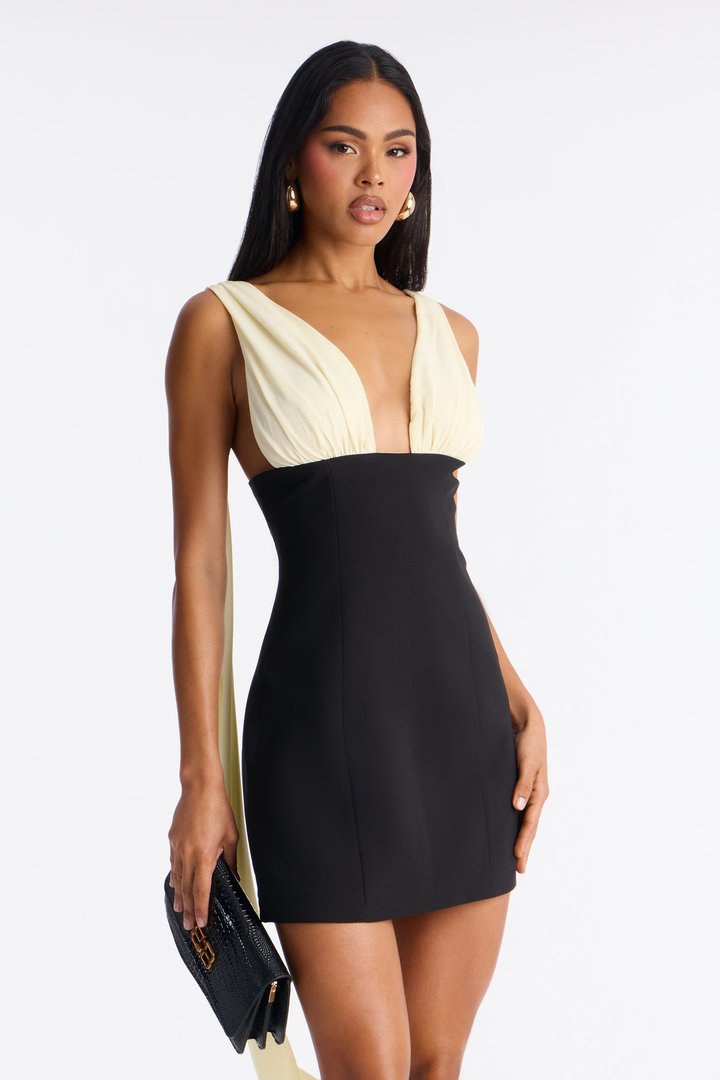 Soft Touch Cowl Back Mini Dress - Black/White