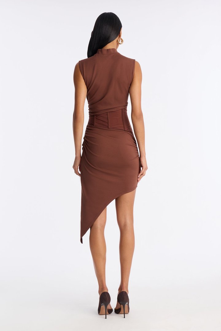 Bound Beauty Mesh Corset Midi Dress - Brown