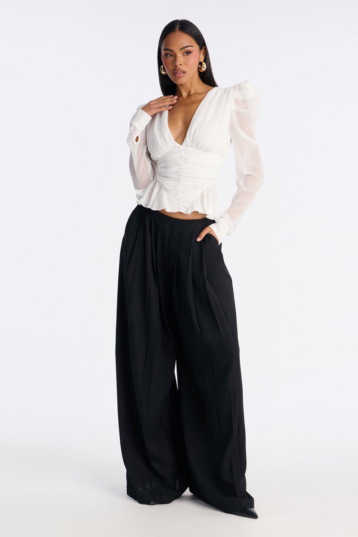 Endless Daydreams Ruched Ruffle Chiffon Top - White