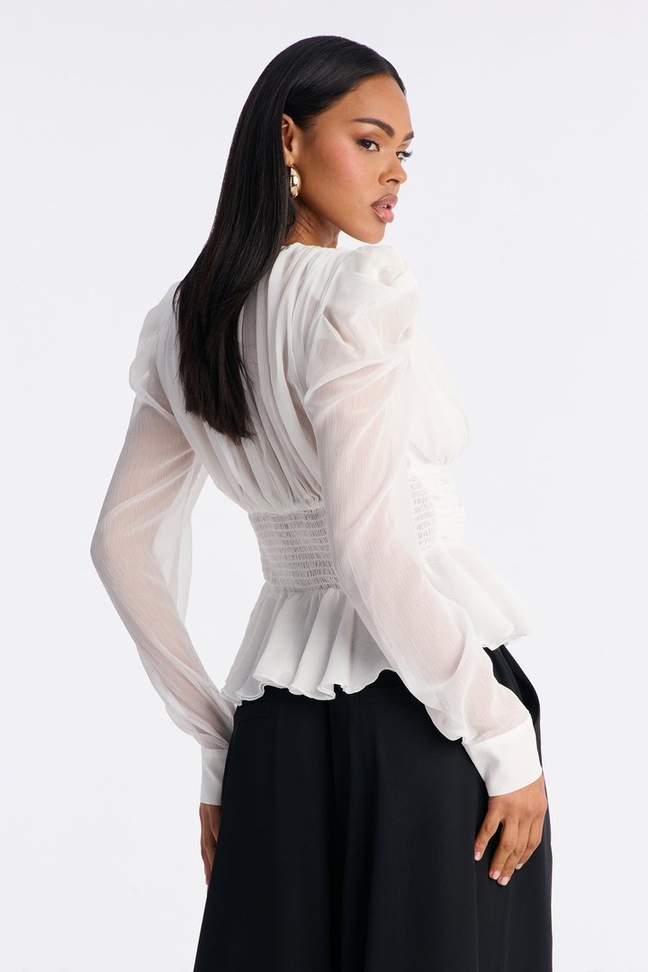 Endless Daydreams Ruched Ruffle Chiffon Top - White
