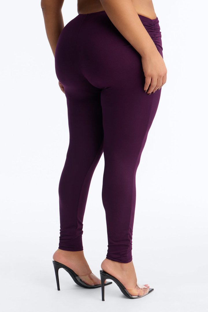 Don't Peek Ruched Asymmetrical Low Rise Legging - Plum
