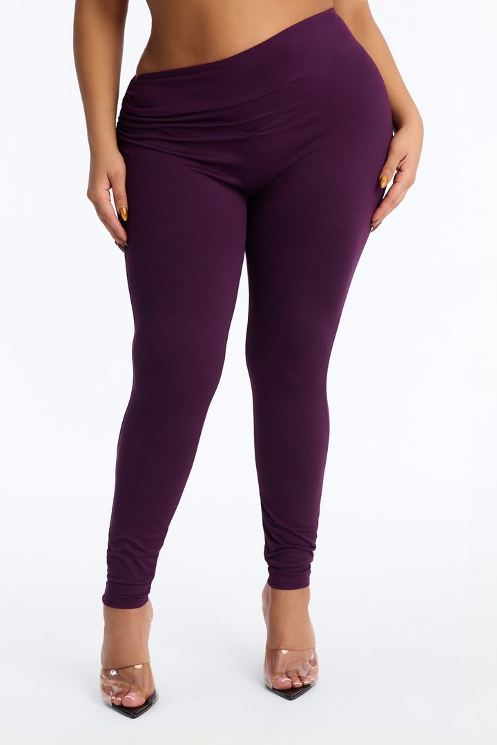 Don't Peek Ruched Asymmetrical Low Rise Legging - Plum