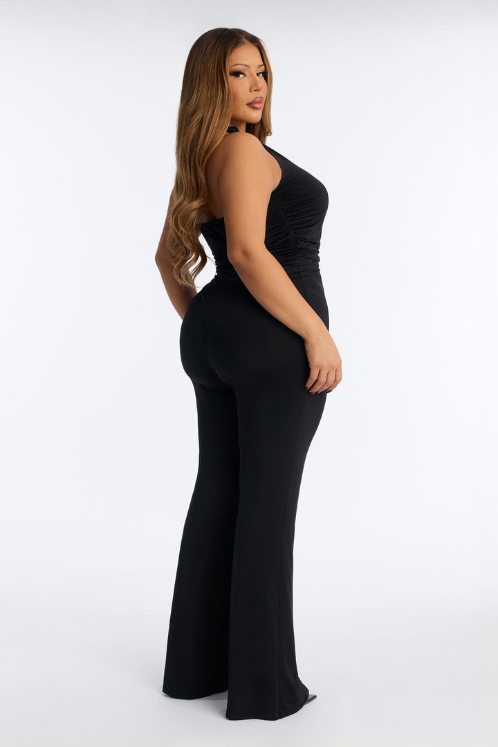 Kari Ruched Halter Jumpsuit - Black