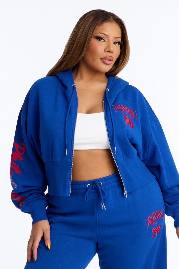 NBA Philadelphia 76ers Cropped Fleece Full Zip Hoodie - Royal