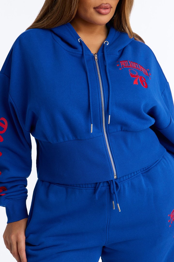 NBA Philadelphia 76ers Cropped Fleece Full Zip Hoodie - Royal