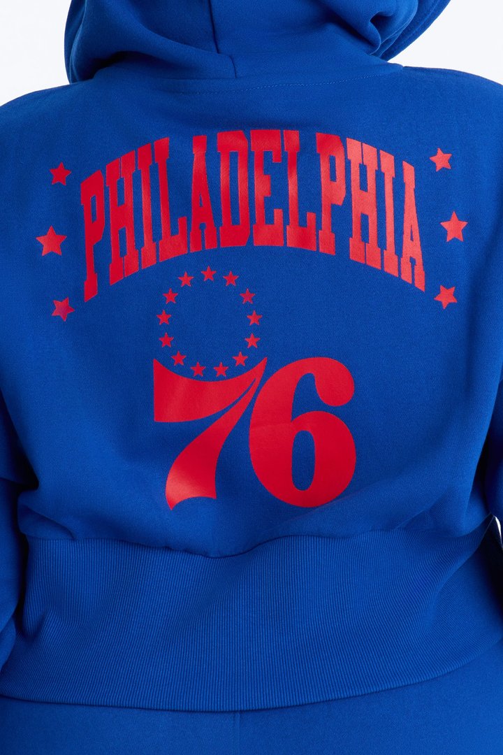 NBA Philadelphia 76ers Cropped Fleece Full Zip Hoodie - Royal