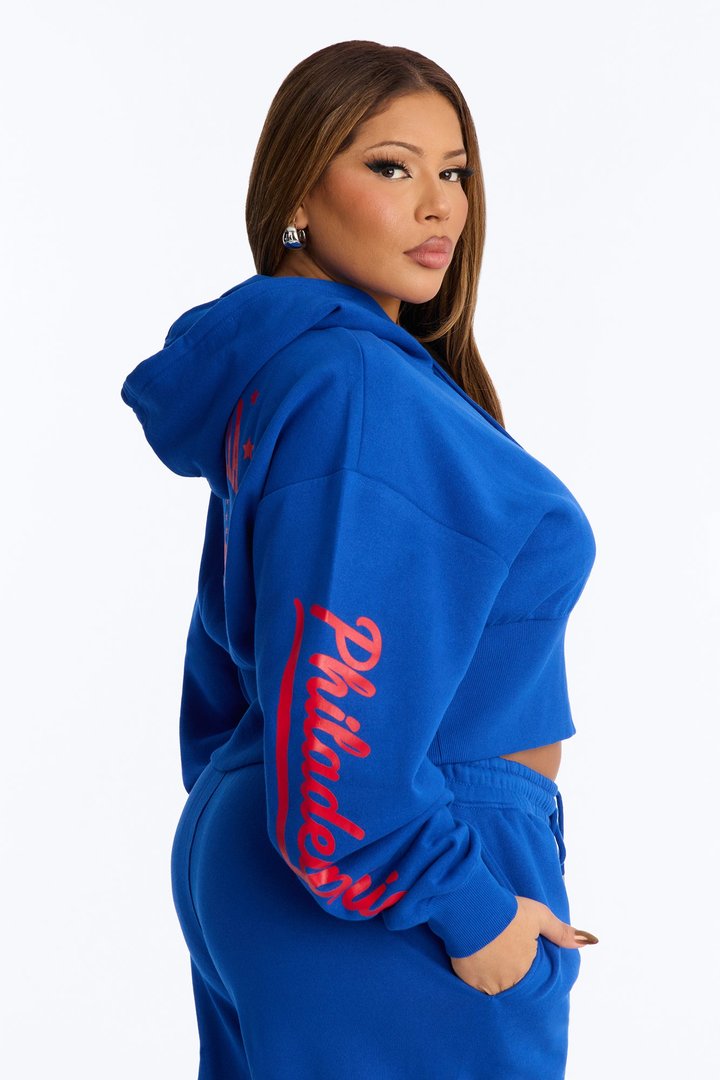 NBA Philadelphia 76ers Cropped Fleece Full Zip Hoodie - Royal