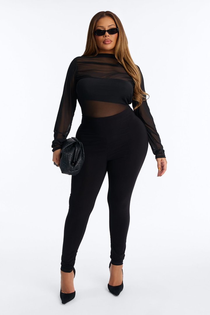 Lea Mesh Skinny Leg Jumpsuit - Black