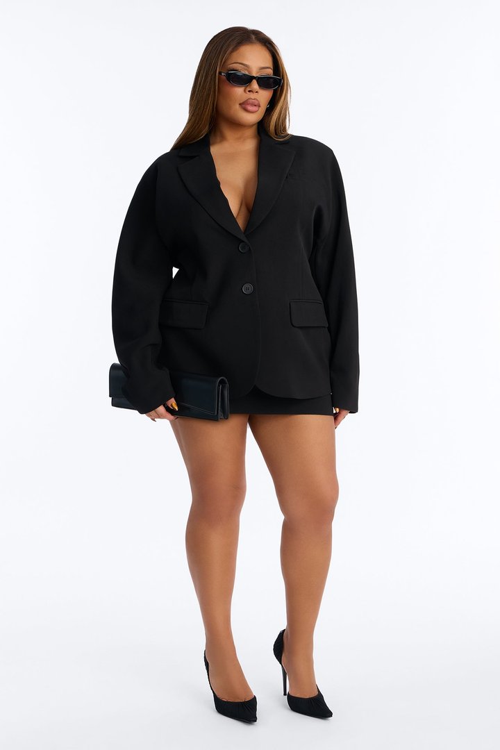 Power Play Crepe Dolman Sleeve Blazer - Black