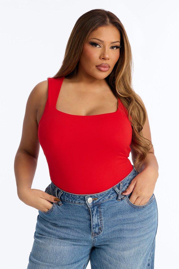 Serena Square Neck Bodysuit - Red