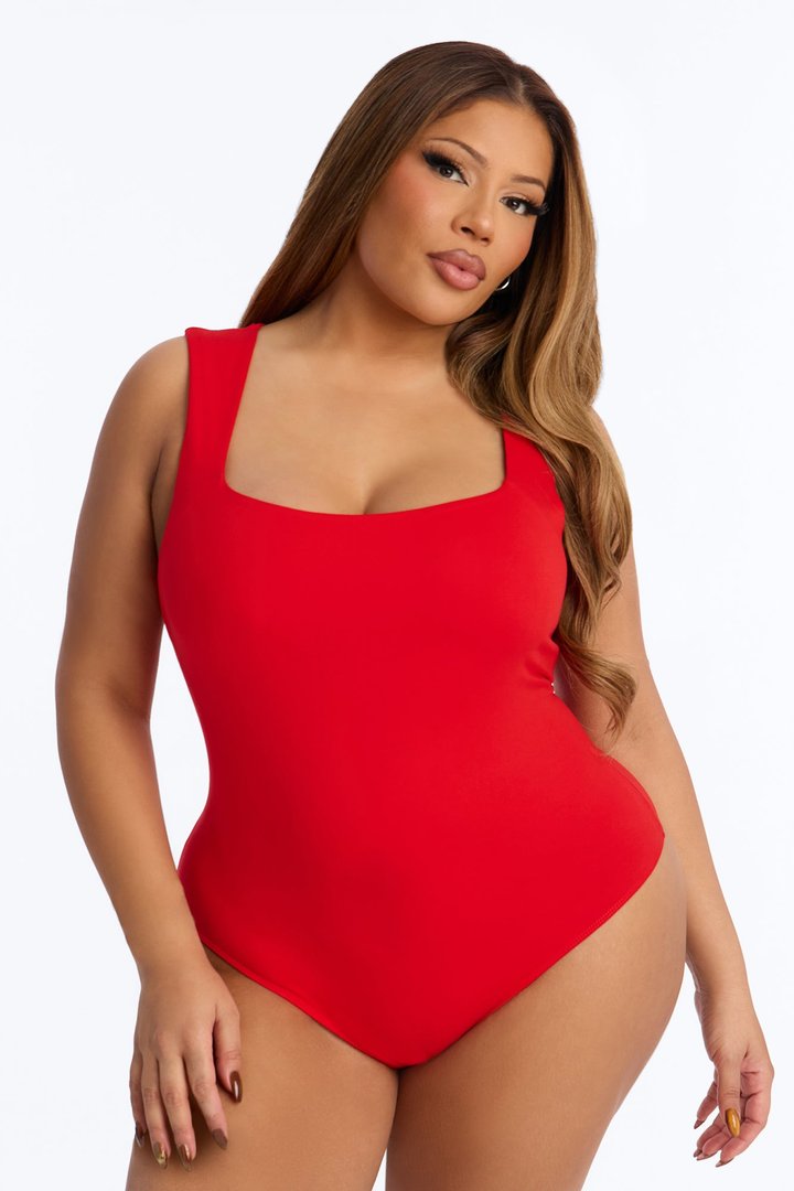 Serena Square Neck Bodysuit - Red