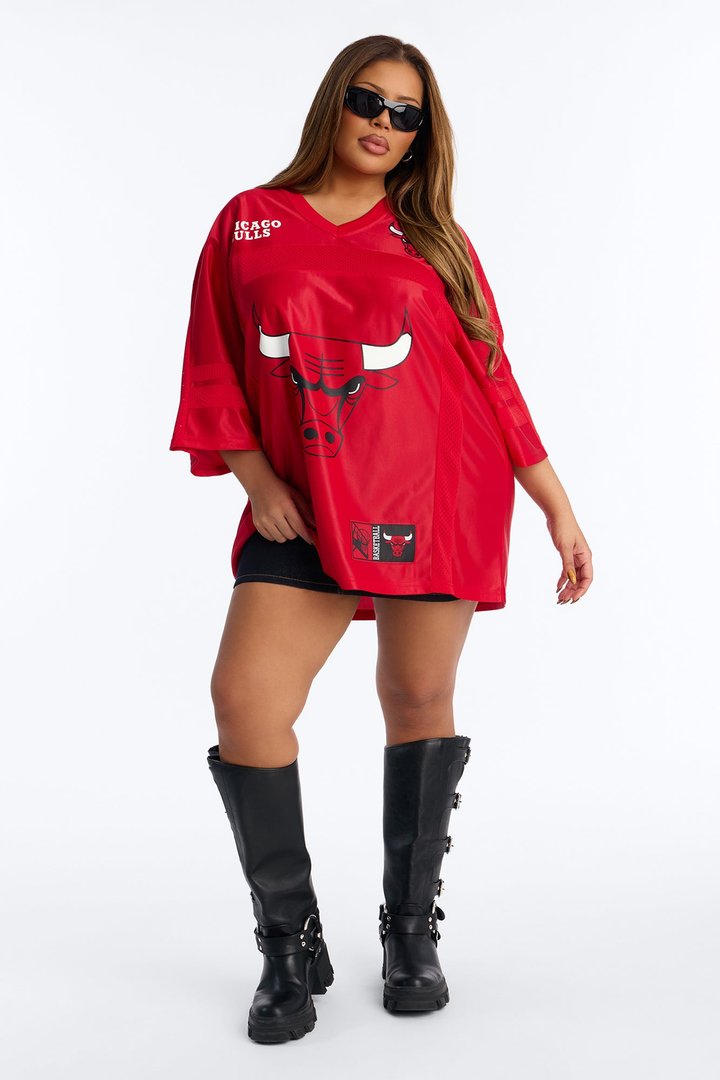 NBA Bulls Oversized Mesh Tee - Red