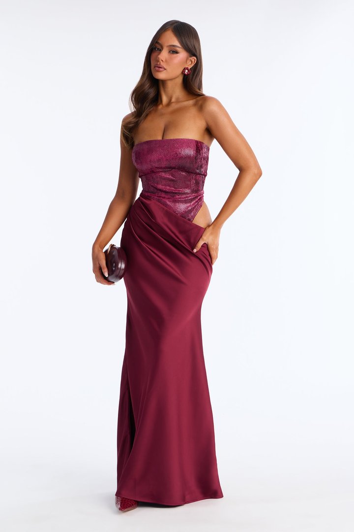 Pure Venom Satin Gown - Burgundy