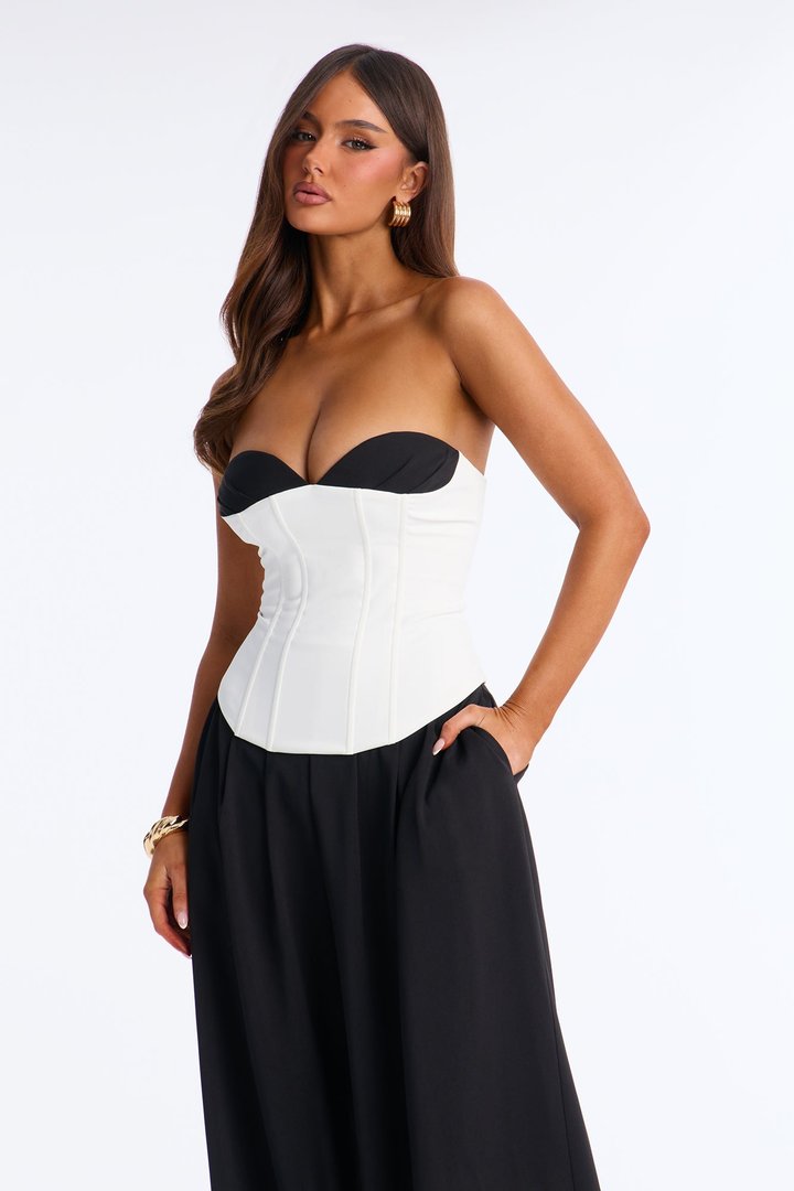 Kyrah Corset Wide Leg Jumpsuit - Black/White
