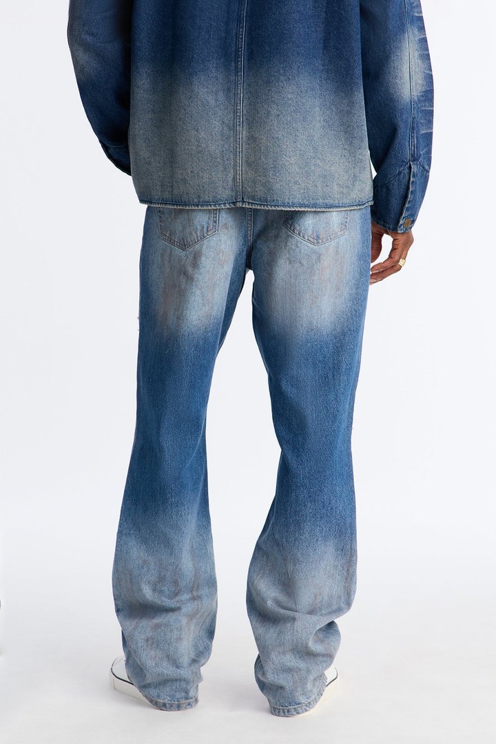 Stacked Slim Flare Razed Jean - Vintage Blue Wash