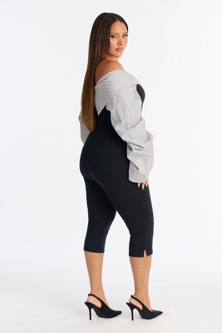 Ester Pinstripe Capri Jumpsuit - Black/combo