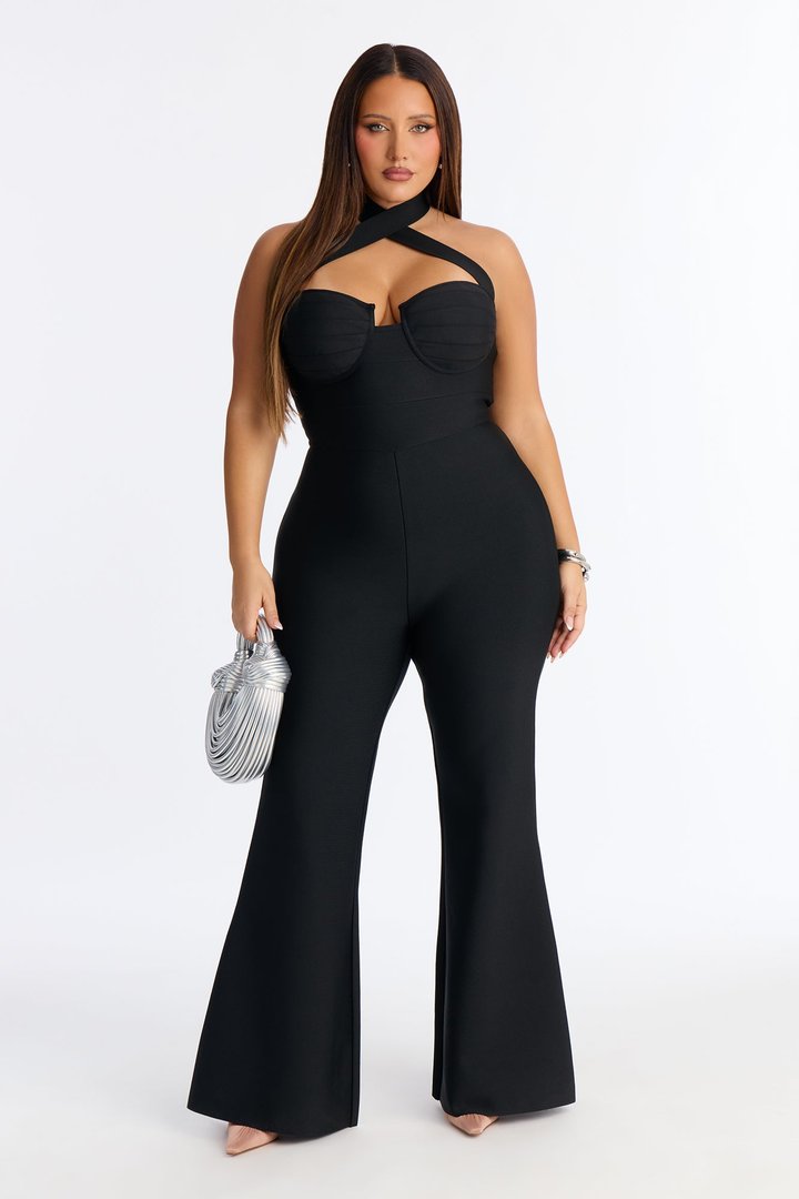 Ciara High Neck Bandage Jumpsuit - Black