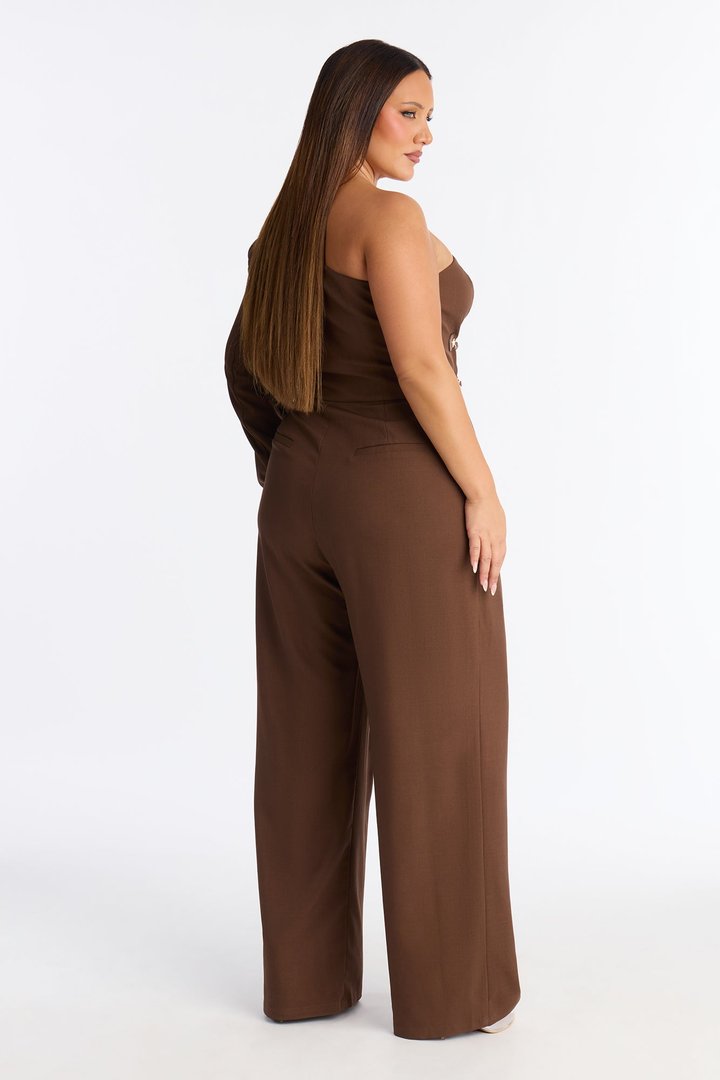 Makena Buckle One Shoulder Jumpsuit - Brown