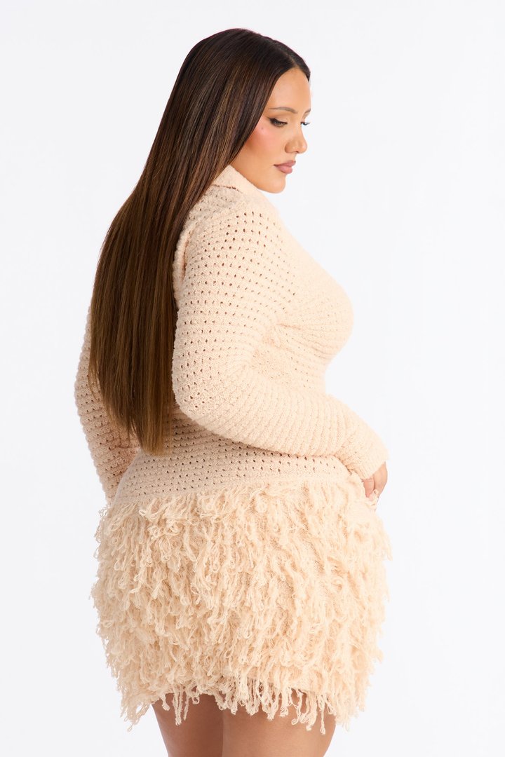 Forever Yours Fringe Trim Sweater Mini Dress - Cream