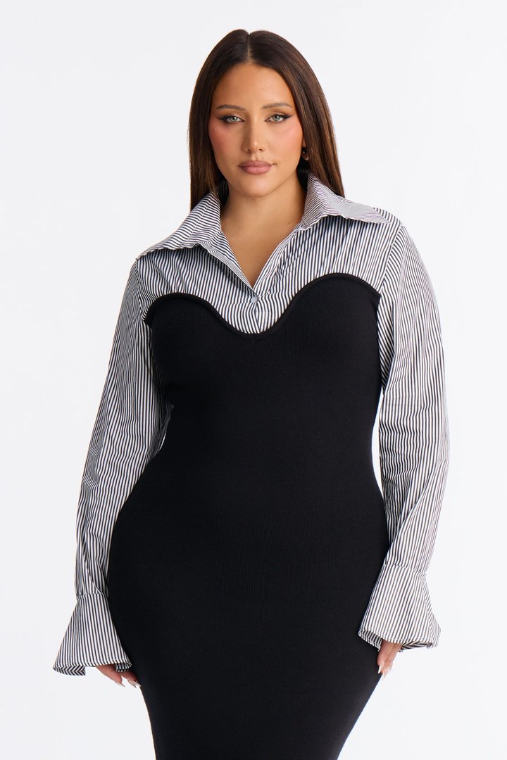 Maya Stripe Sweater Maxi Dress - Black/combo