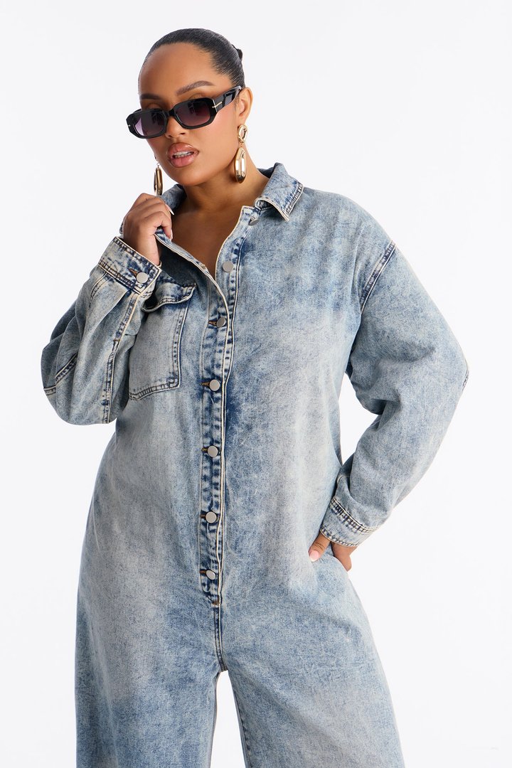 Back In Time Denim Jumpsuit - Denim