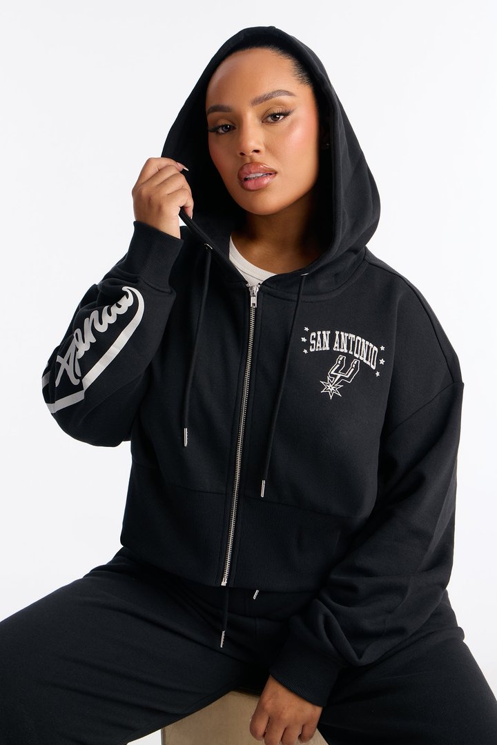 NBA San Antonio Spurs Cropped Fleece Full Zip Hoodie - Black