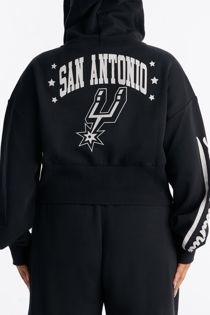NBA San Antonio Spurs Cropped Fleece Full Zip Hoodie - Black