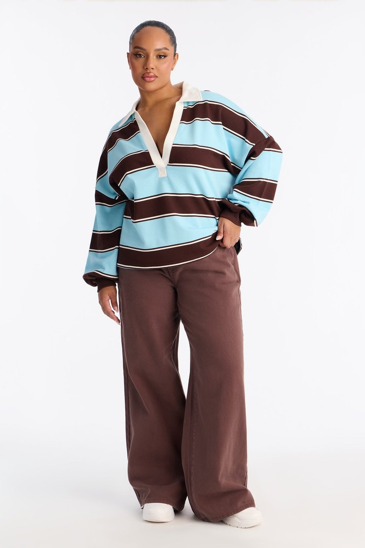 Emerson Long Sleeve Polo Top - Blue/combo