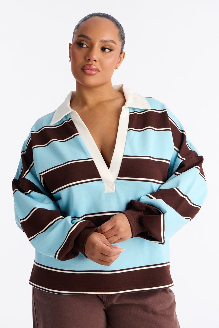 Emerson Long Sleeve Polo Top - Blue/combo