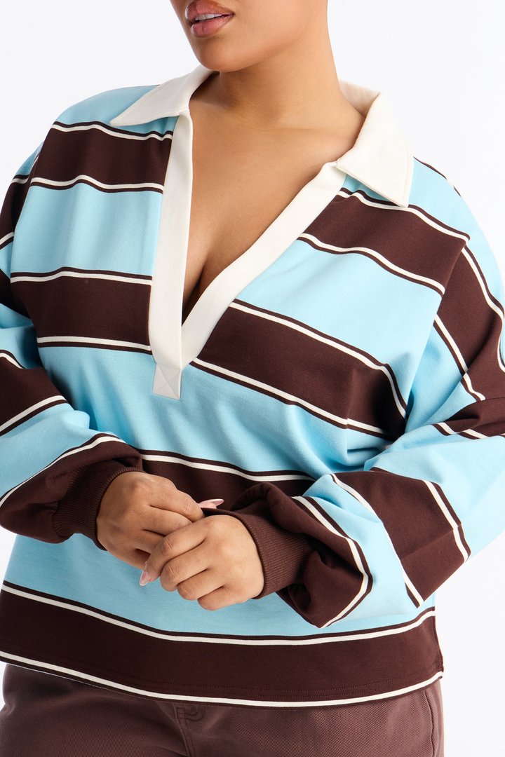 Emerson Long Sleeve Polo Top - Blue/combo