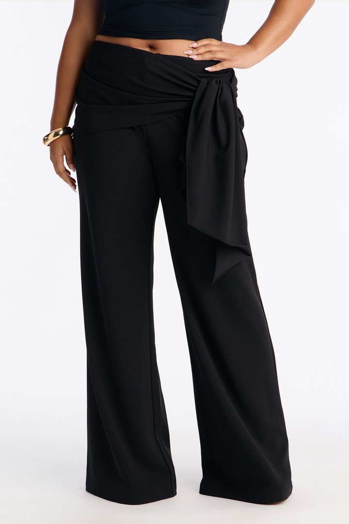 Megan Waist Tie Trouser Pant 34″ - Black