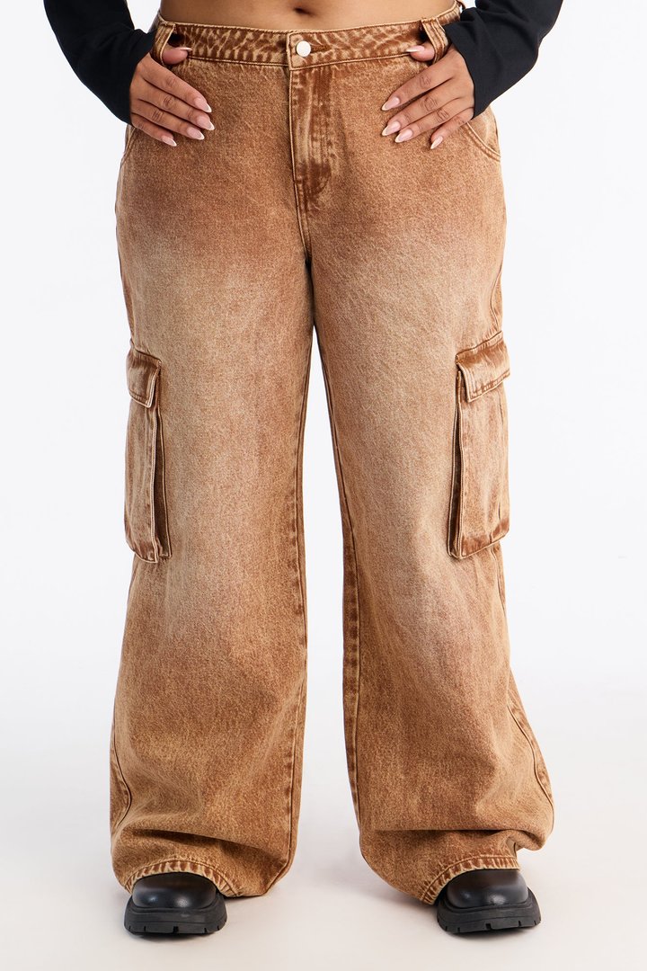 Addison Non Stretch Cargo Jeans - Brown