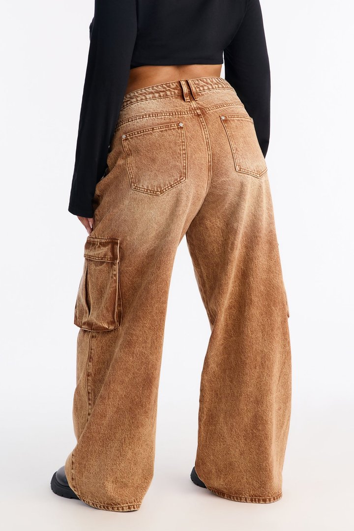 Addison Non Stretch Cargo Jeans - Brown