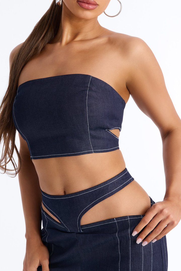 Street Smart Cutout Denim Pant Set - Dark Denim