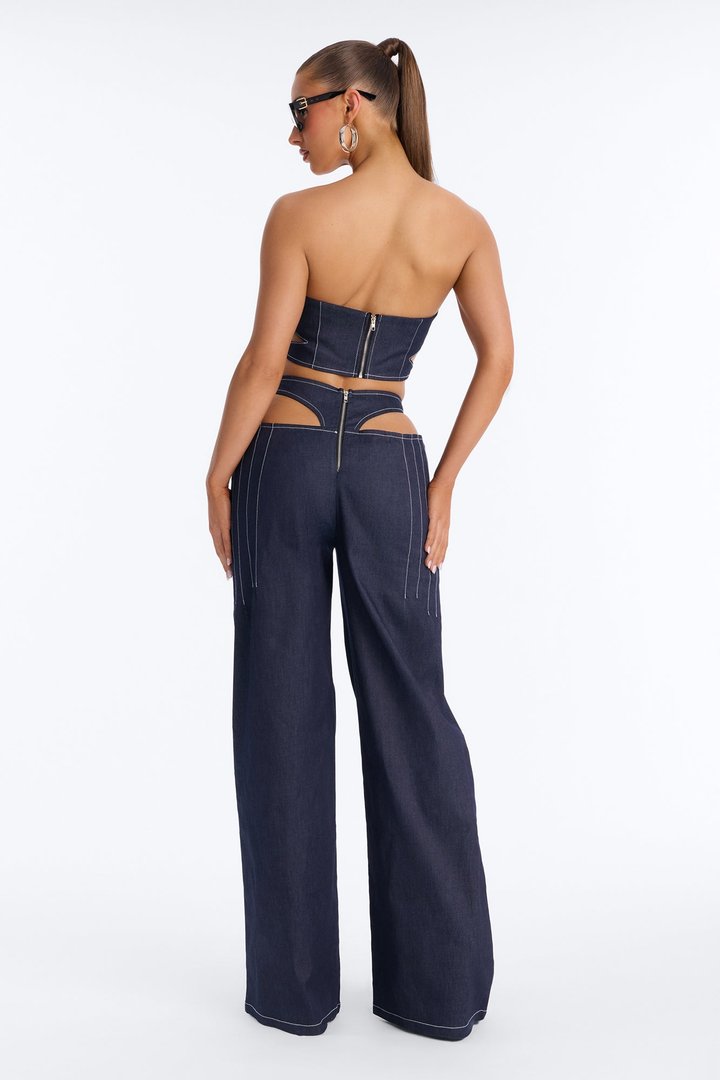 Street Smart Cutout Denim Pant Set - Dark Denim