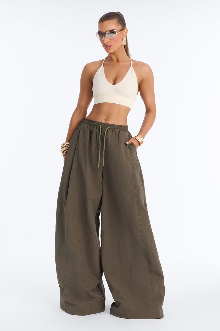 Static Energy Super Wide Leg Windbreaker Pant 33″ - Military Green