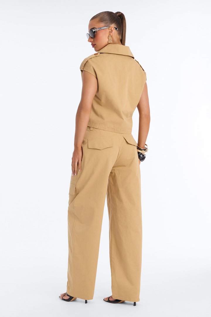 Natasha Barrel Leg Pant Set - Khaki
