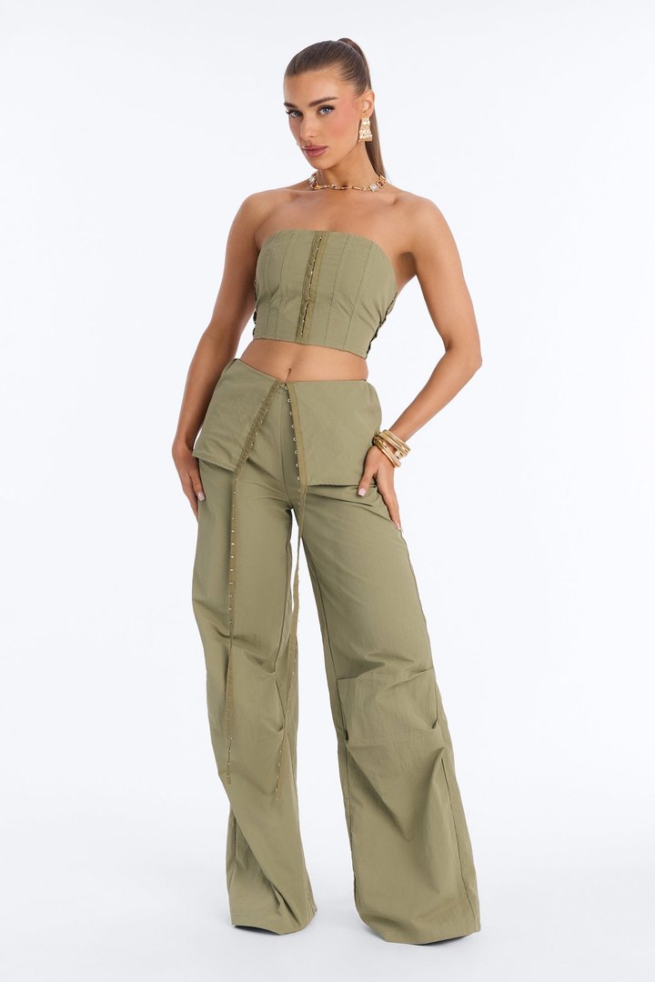 Off The Hook Windbreaker Pant Set - Olive