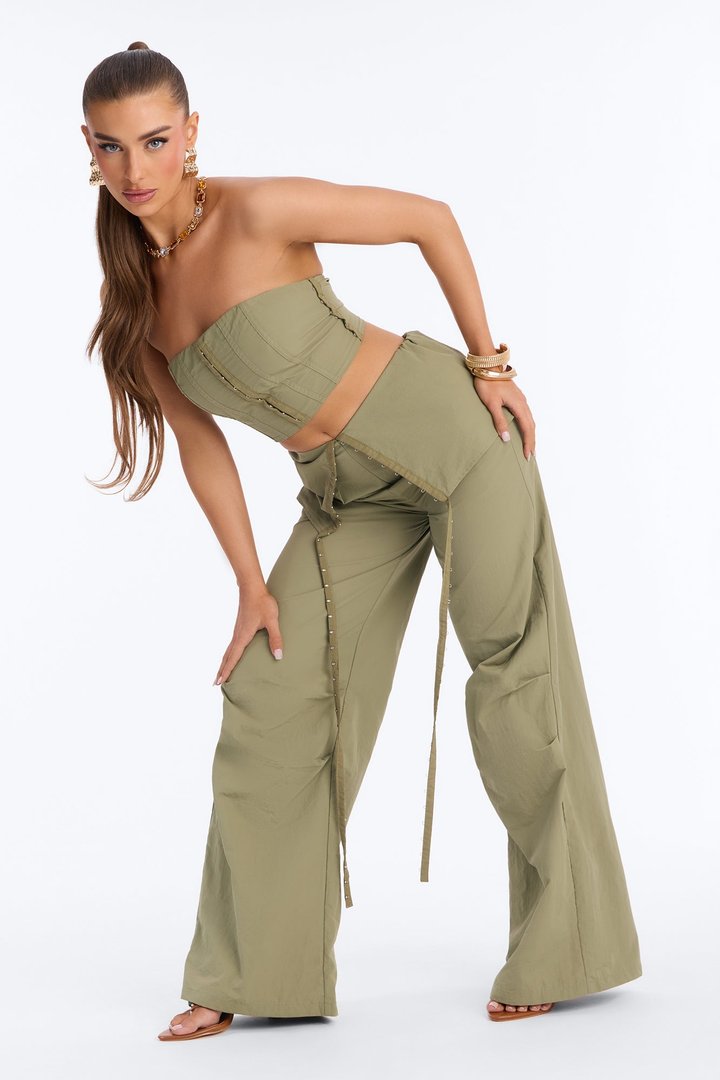 Off The Hook Windbreaker Pant Set - Olive