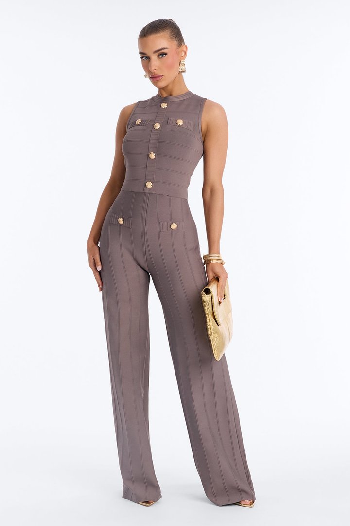 Buttoned Up Bandage Jumpsuit - Charcoal