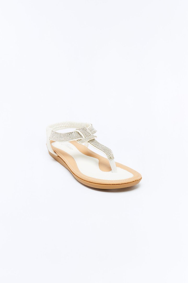 Erita Rhinestone Ankle Strap Sandals - White