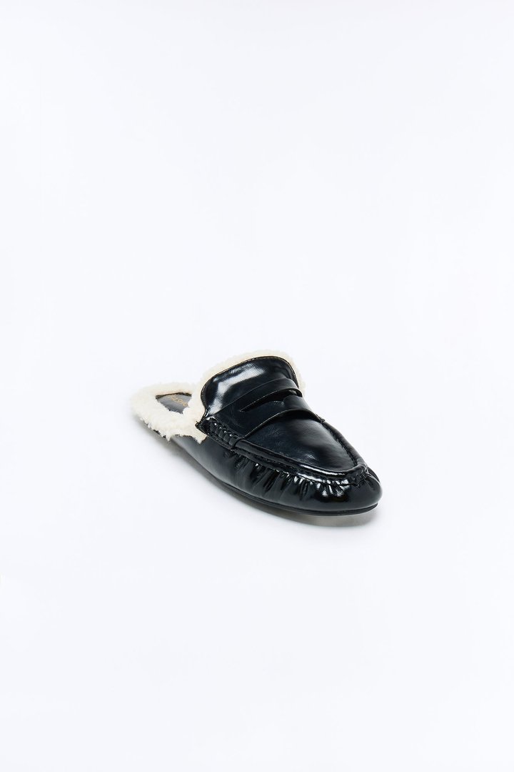 Romina Faux Fur Loafer Slides - Black