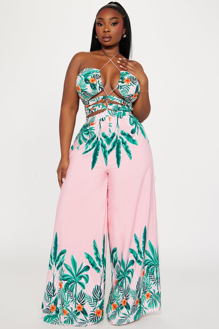 Maui Nights Halter Jumpsuit - Pink/combo