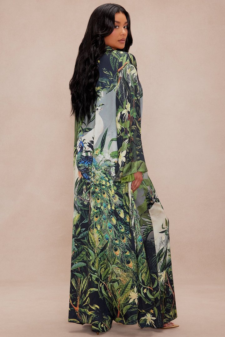 Kamaria Satin Kimono Set - Green/combo