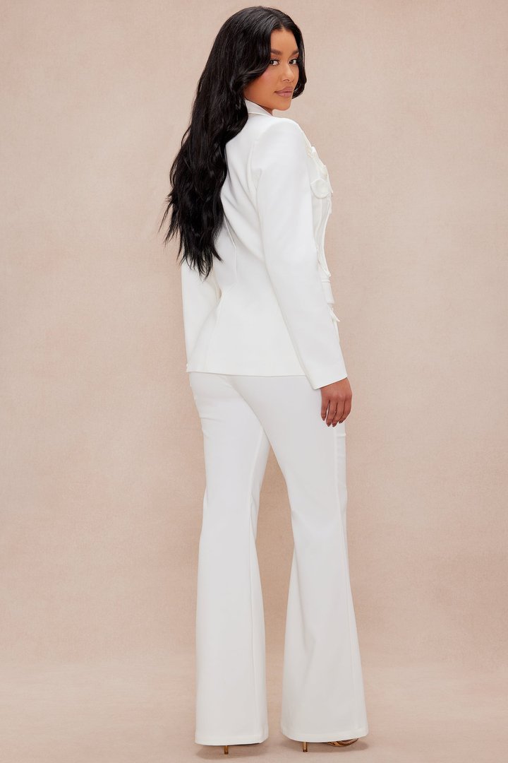 Nathalie Embroidered Blazer Suit Set - Off White