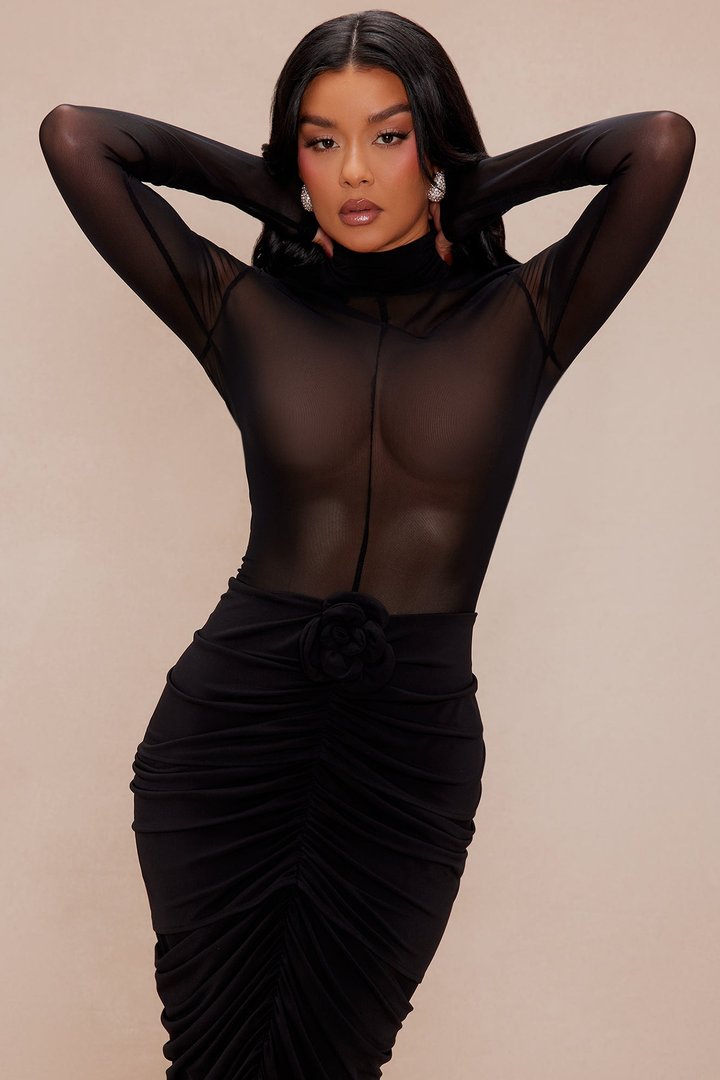Katherine Mesh Maxi Dress - Black